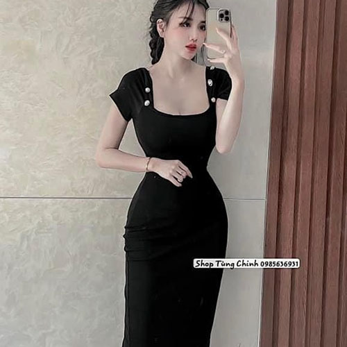 Đầm body nút vai