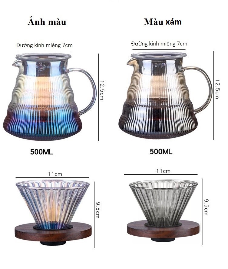 Bộ Pha Cà Phê Giấy Lọc Pour Over V60 Thể Tích 500ml