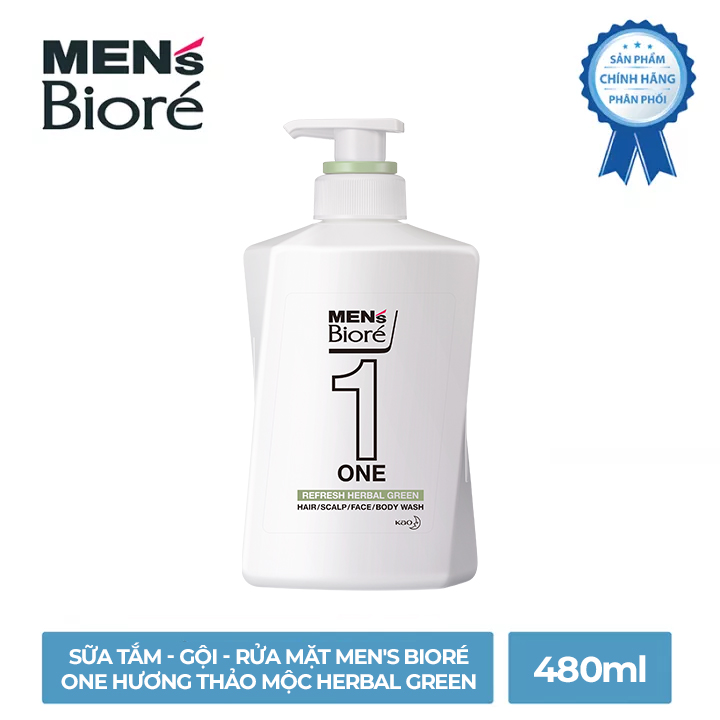 Sữa Tắm - Gội - Rửa Mặt Men's Bioré One Hương Thảo Mộc Herbal Green 480ml