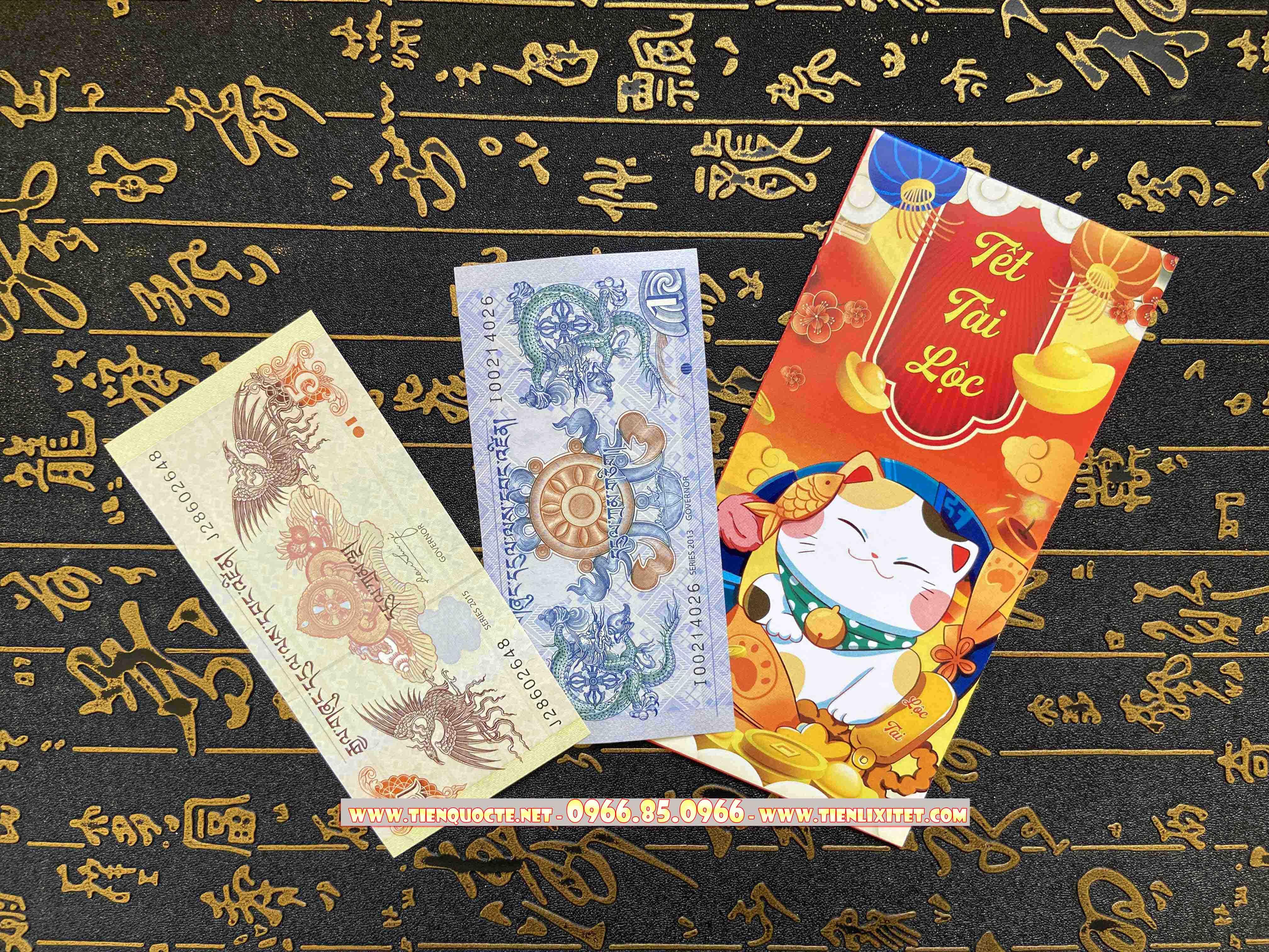 Lì xì tết 2023 2 tờ Long phụng sum vầy Bhutan tài lộc SQTTC000125