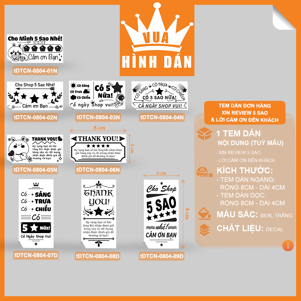 Set 50/100 tem dán kiện hàng XIN REVIEW 5 SAO - tem dán đơn hàng, sản phẩm dành cho quán Vua Hình Dán