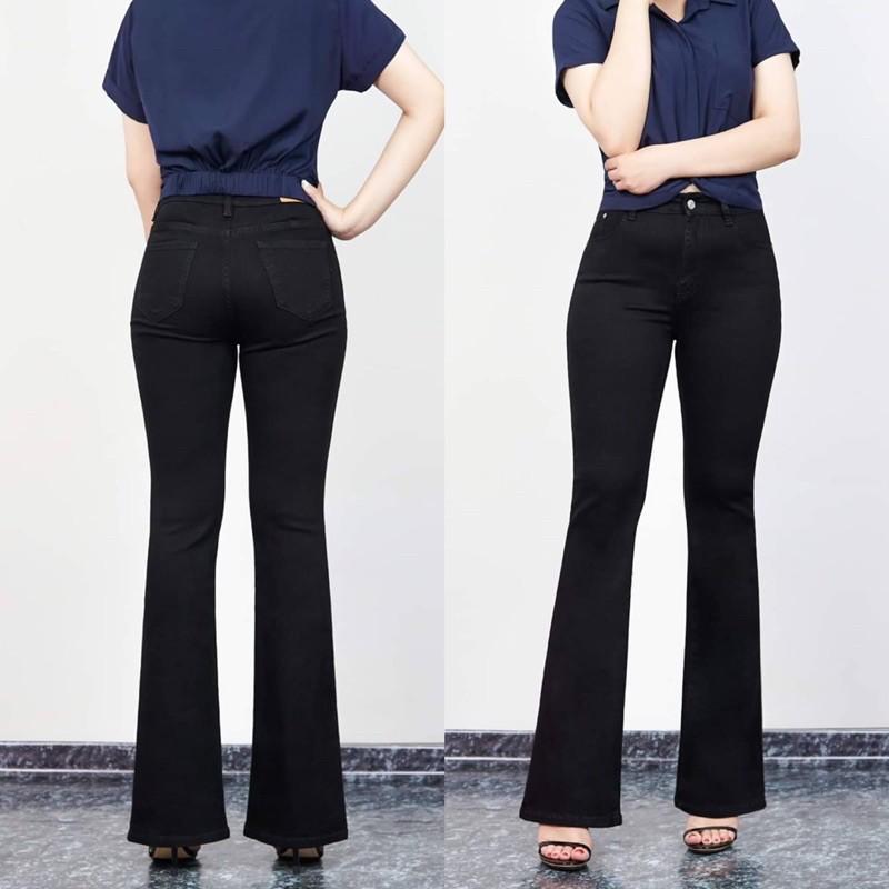 Quần Jeans Nữ, quần bò nữ ống loe dài màu trắng và đen