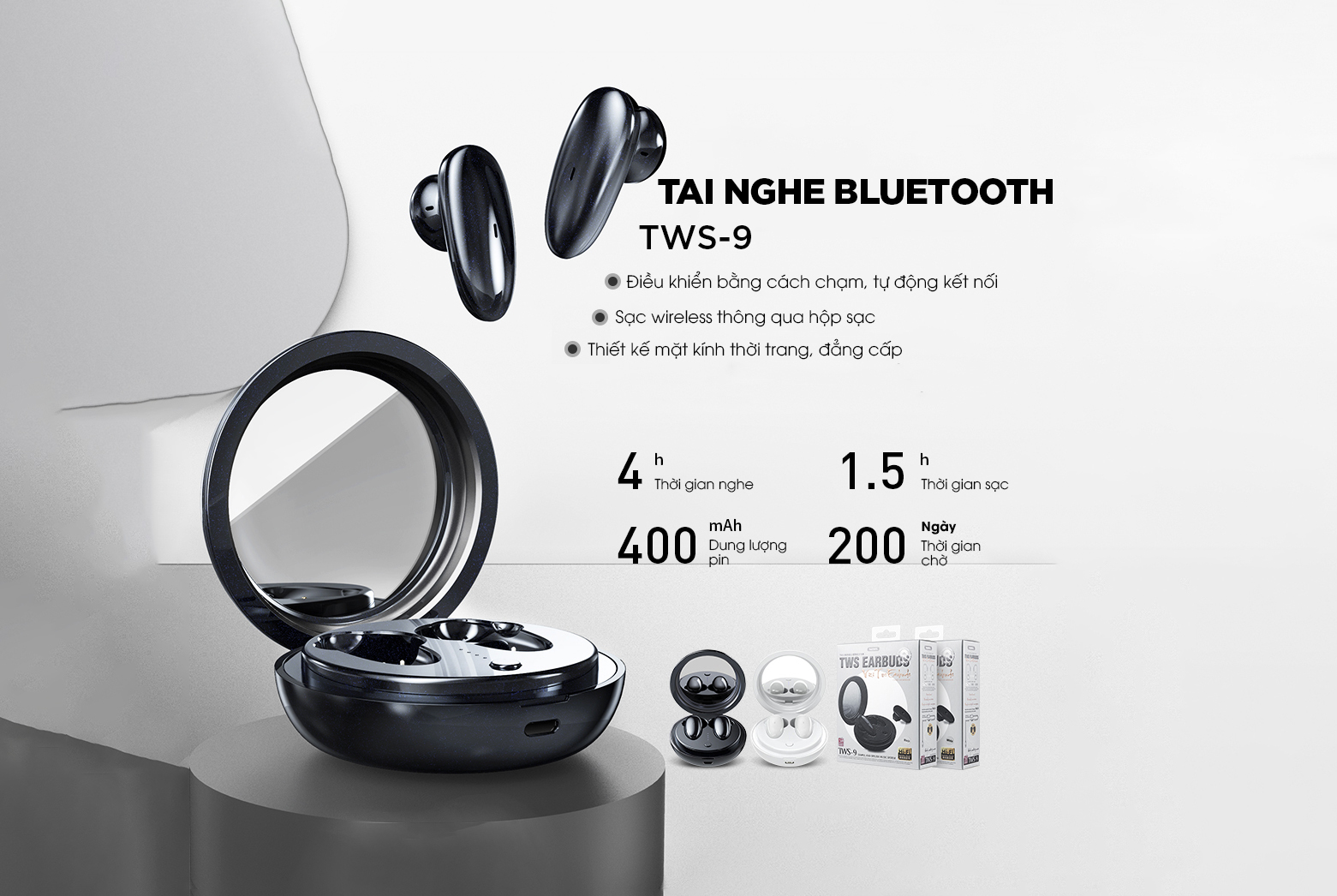 Tai nghe True wireless Remax TWS-9 -Hàng chính hãng - Màu Bạc