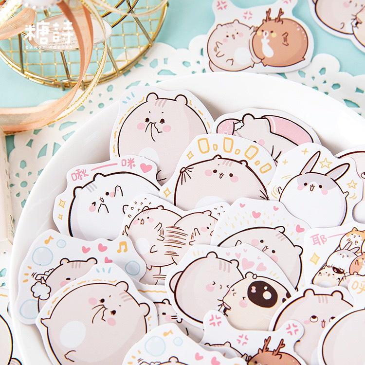 Bộ 45 sticker dán trang trí hình chuột béo dễ thương st02