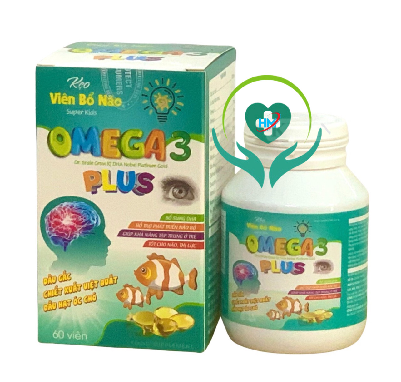 ￼Kẹo viên bổ não OMEGA 3 Plus, hộp 60 viên ,Bổ sung DHA hỗ trợ phát triển não bộ, giúp tăng khả năng tập trung của trẻ