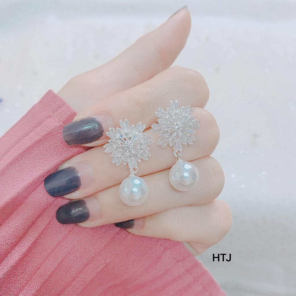 Bông tai bạc ta bông tuyết treo trai MS08g