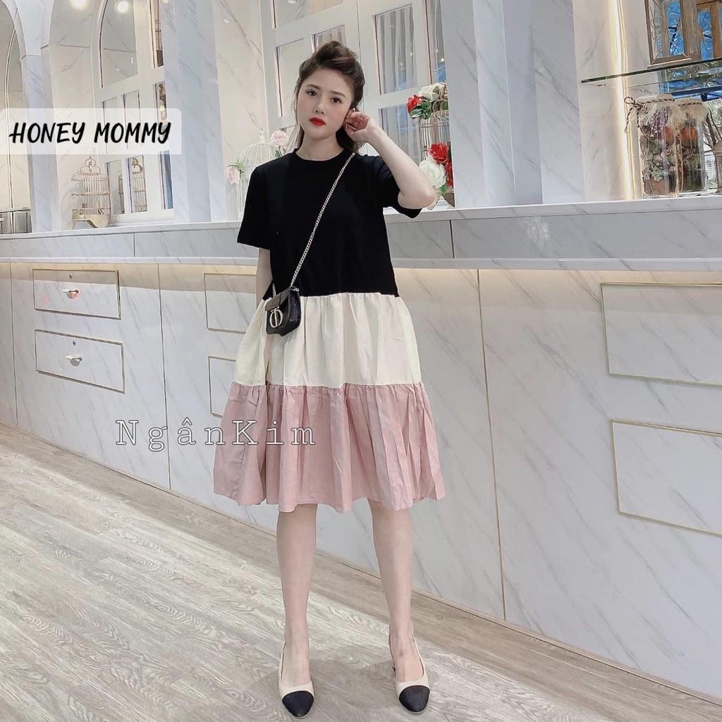 Váy Bầu Thun Cotton Dáng Suông Xòe Váy Bầu Hè Tay Ngắn Vải Thun Mát HD2817 Honey Mommy