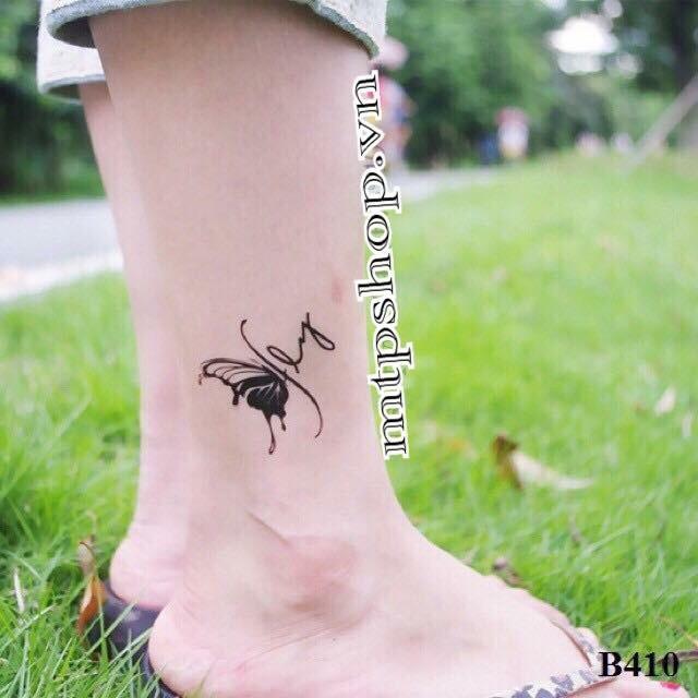 Hình xăm dán bướm trắng đen 10x6cm