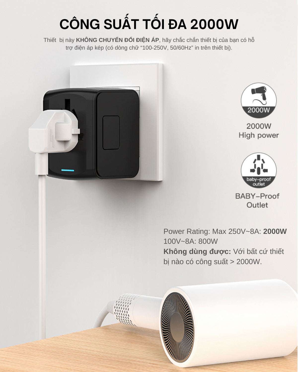Ổ Cắm Điện Du Lịch Quốc Tế Đa Năng Tích Hợp 3 Cổng USB-A 1 Cổng USB C. Chất Liệu Nhựa PC Chống Cháy Phù Hợp Với Hơn 150 Nước. Hàng Chính Hãng Tamayoko