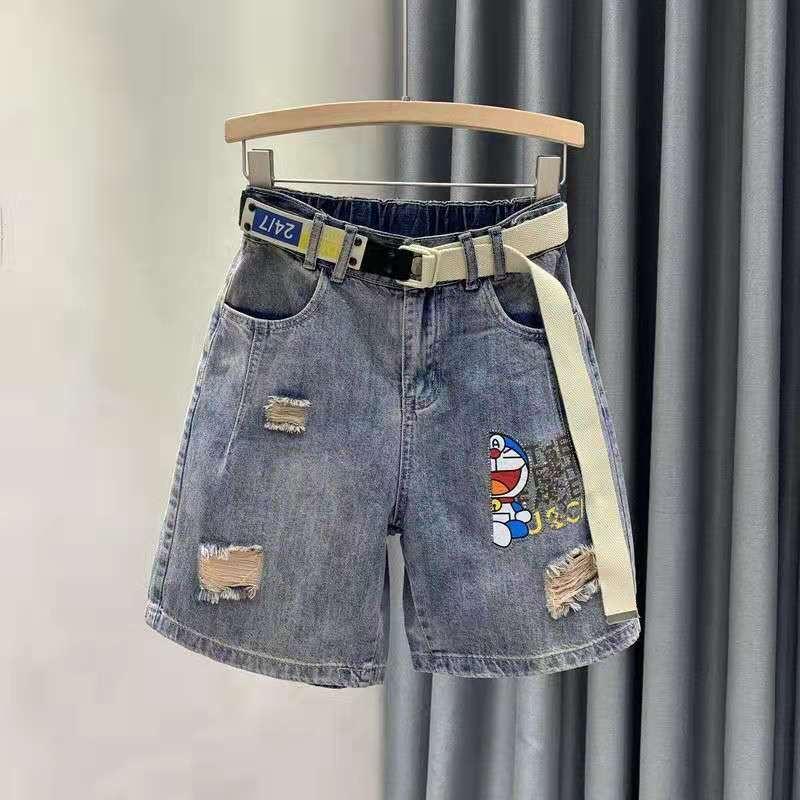 Quần Short Denim Lưng Cao Ống Rộng In Họa Tiết Thời Trang Cho Nữ
