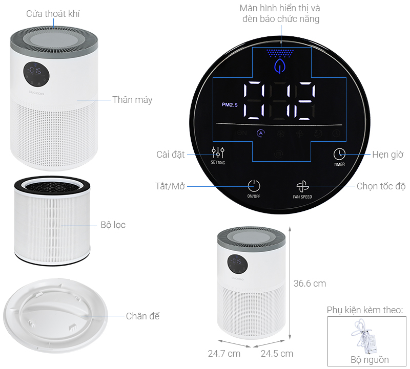 Hình ảnh Máy lọc không khí Cuckoo 34m2 CAC-AF1110FW/WHCKV - 3 in 1 HEPA- lọc bụi mịn PMO.3- đèn cảnh báo chất lượng không khí- Bảo hành 12 tháng- Hàng chính hãng Cuckoo