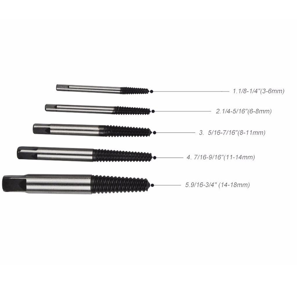 5x 4-18mm Small - Large Screw Extractor Set In Case Broken Stud Bolt Remover