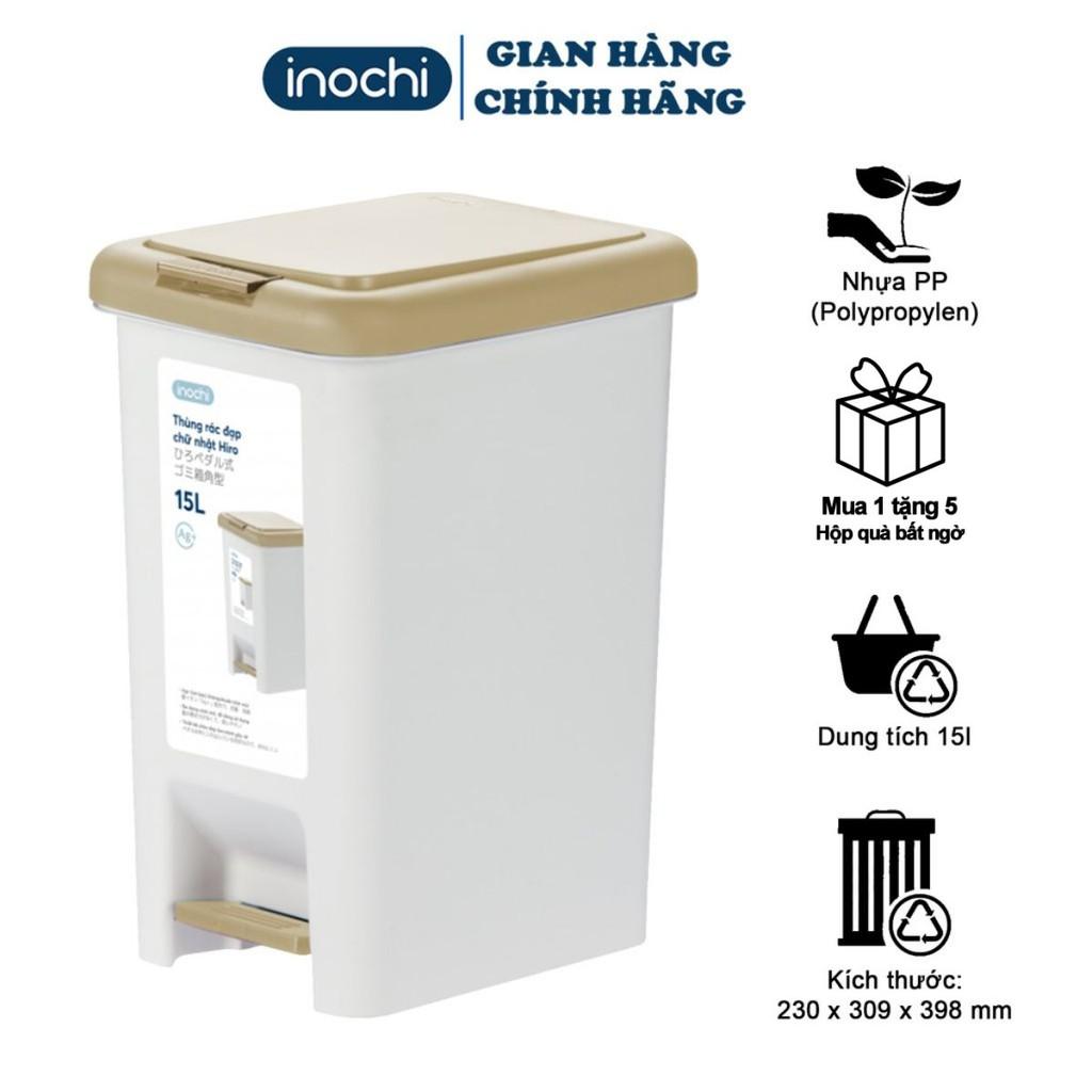 Thùng Rác -Nhựa Đạp Chân Nắp Đậy Chữ Nhật INOCHI 15 Lít Làm Sọt Rác Văn Phòng , Gia Đình TRAC15