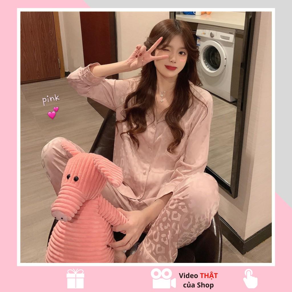 Bộ đồ ngủ, bộ ngủ nữ pijama lụa cao cấp Quảng Châu dài tay họa tiết sang trọng