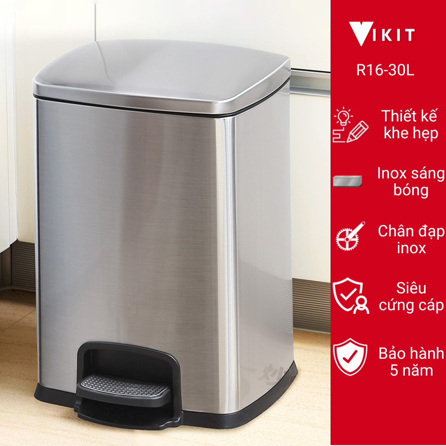 Thùng rác VIKIT R16-30L chất liệu INOX 304 cao cấp nhất