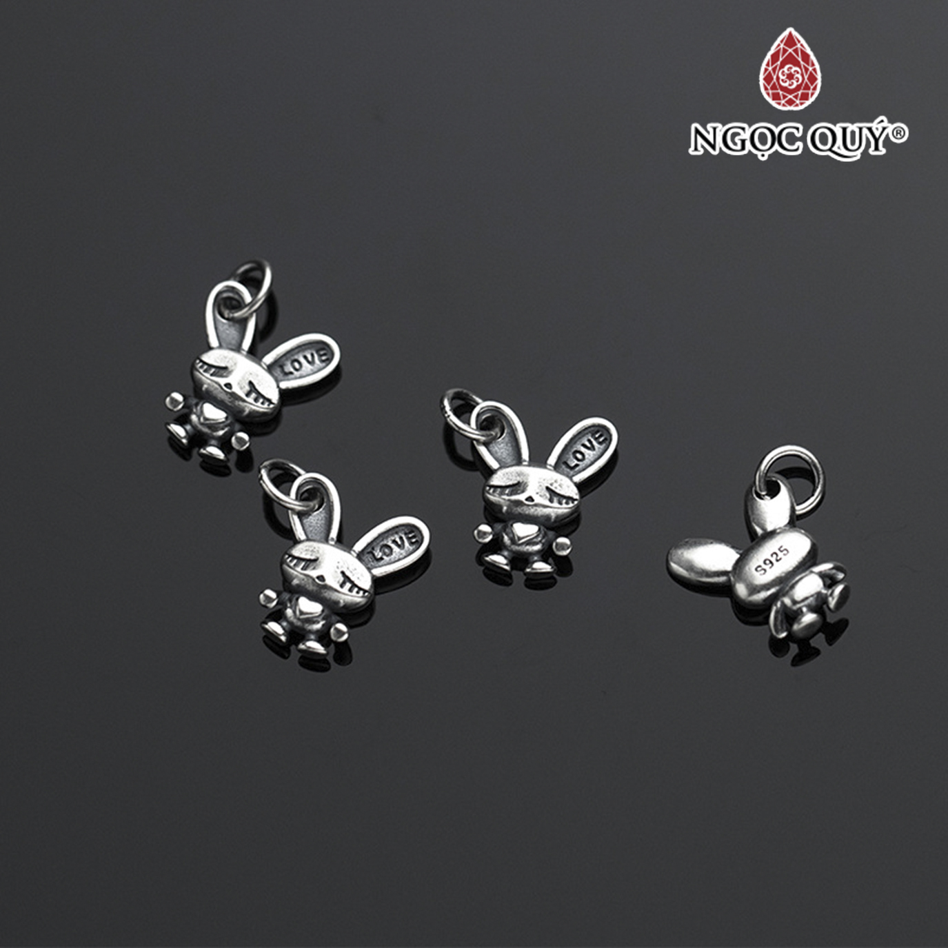 Charm bạc treo hình con thỏ LOVE - Ngọc Quý Gemstones