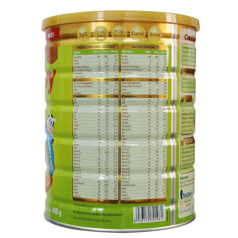 Sữa công thức ColosBaby Gold 0+ vị THANH NHẠT lon 800G (0-12 tháng)