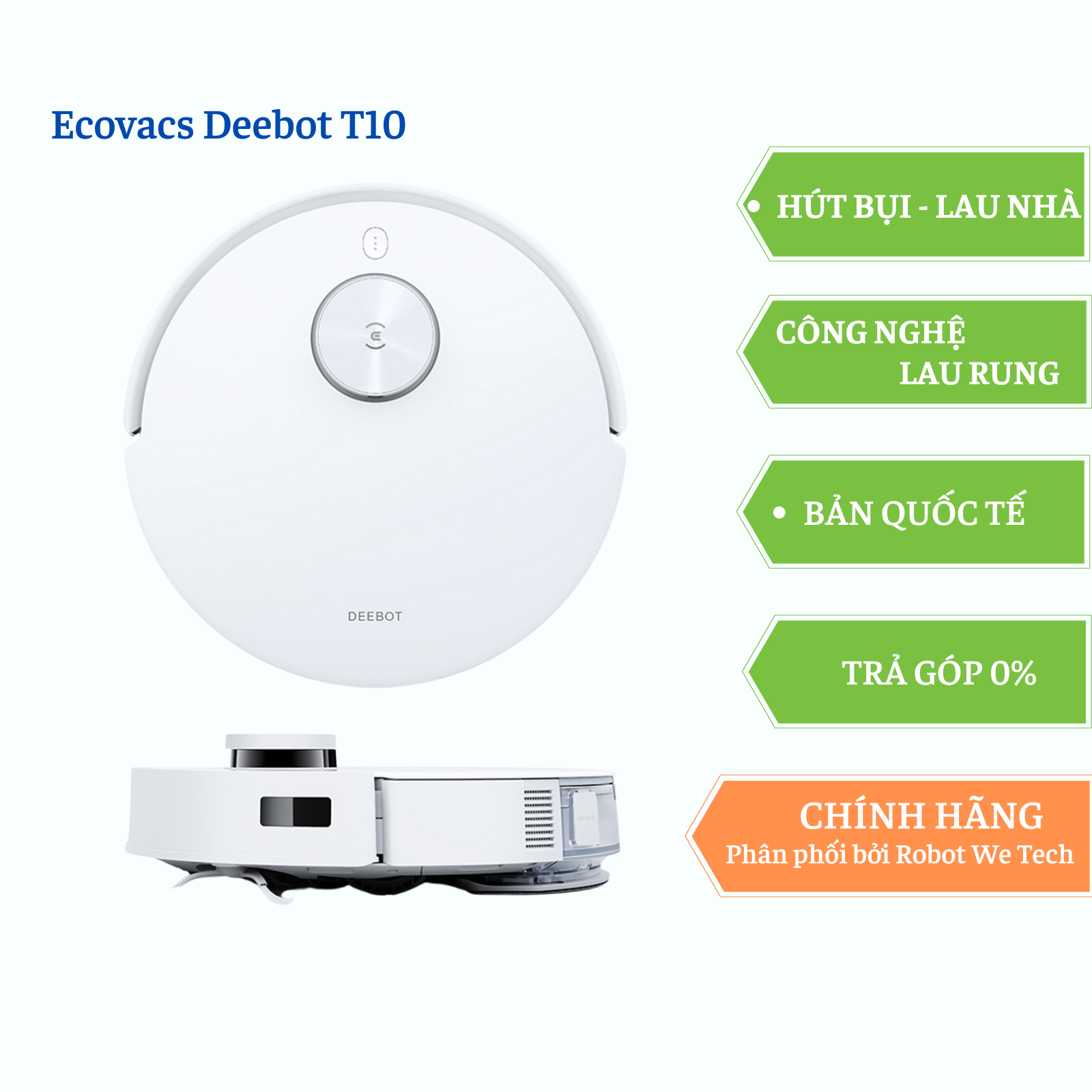 Robot hút bụi lau nhà công nghệ rung Ecovacs Deebot T10 bản quốc tế - Hàng chính hãng