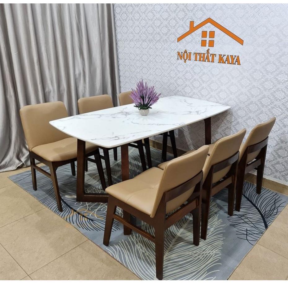 Bộ bàn ăn mặt đá chân M 6 ghế Hana