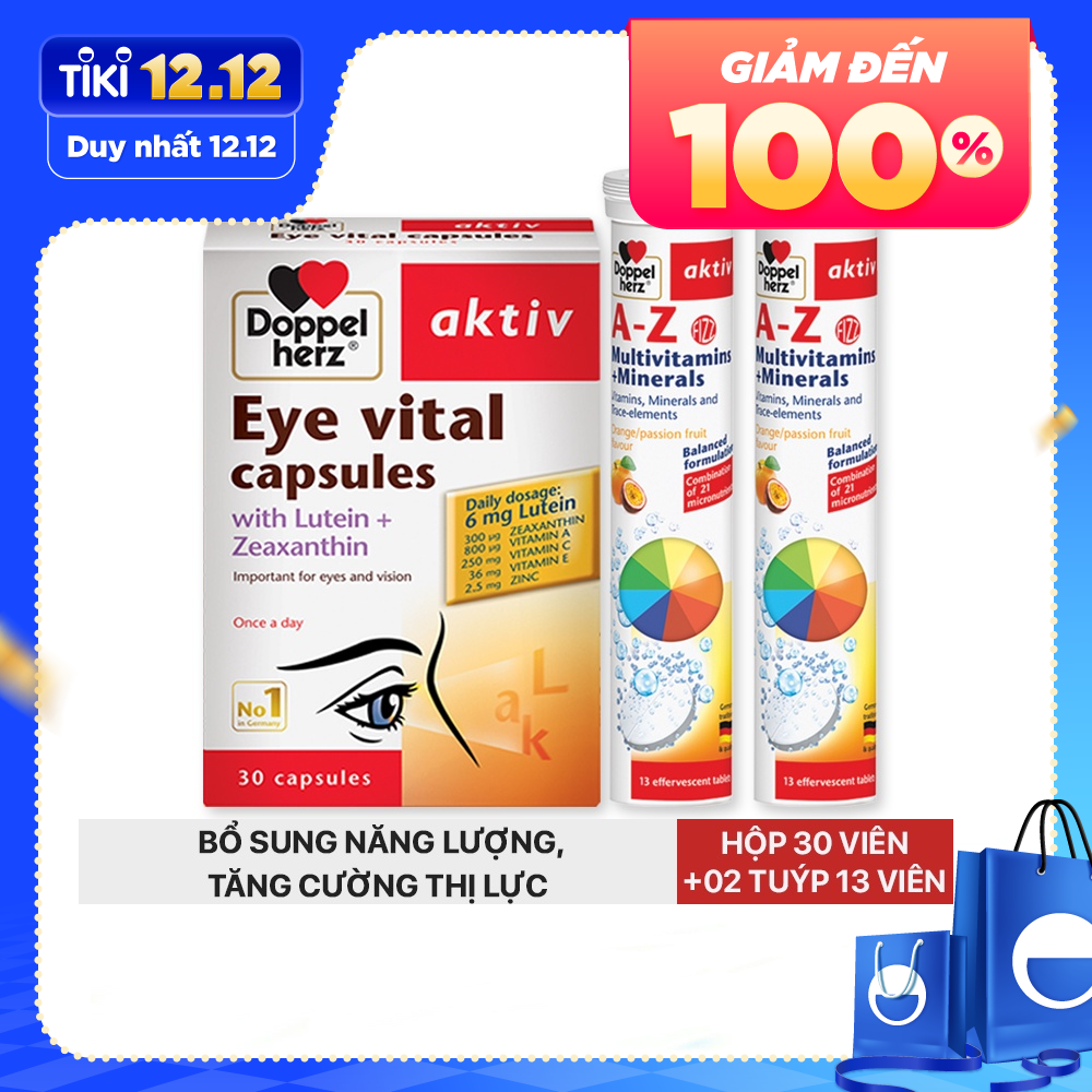 Combo bổ sung vitamin, khoáng chất và bổ mắt Doppelherz Eye Vital (30 viên) + 02 tuýp sủi A-Z Fizz (13 viên)