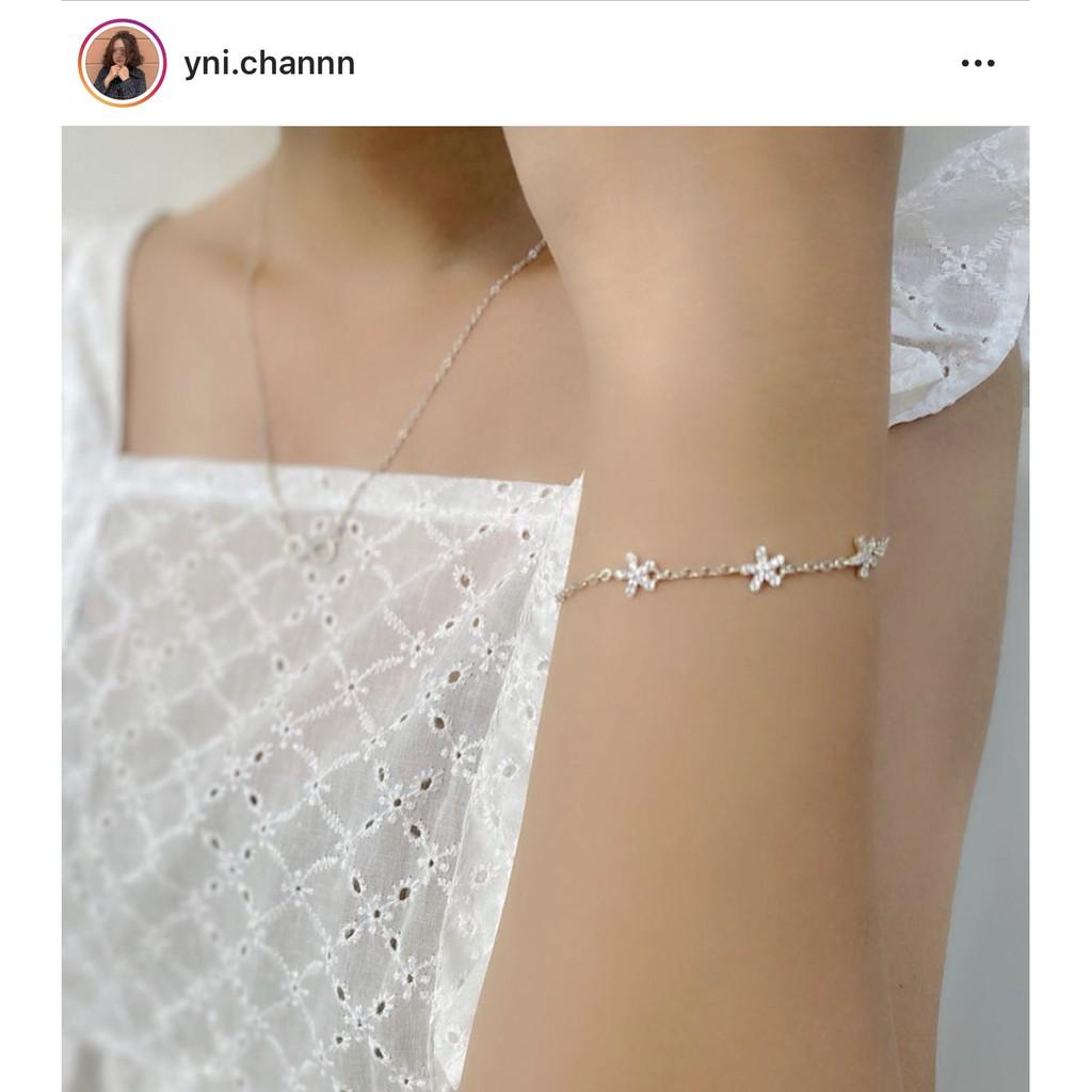 Lắc tay đường tròn đá xếp 4 hạt thóc S925 LANN
