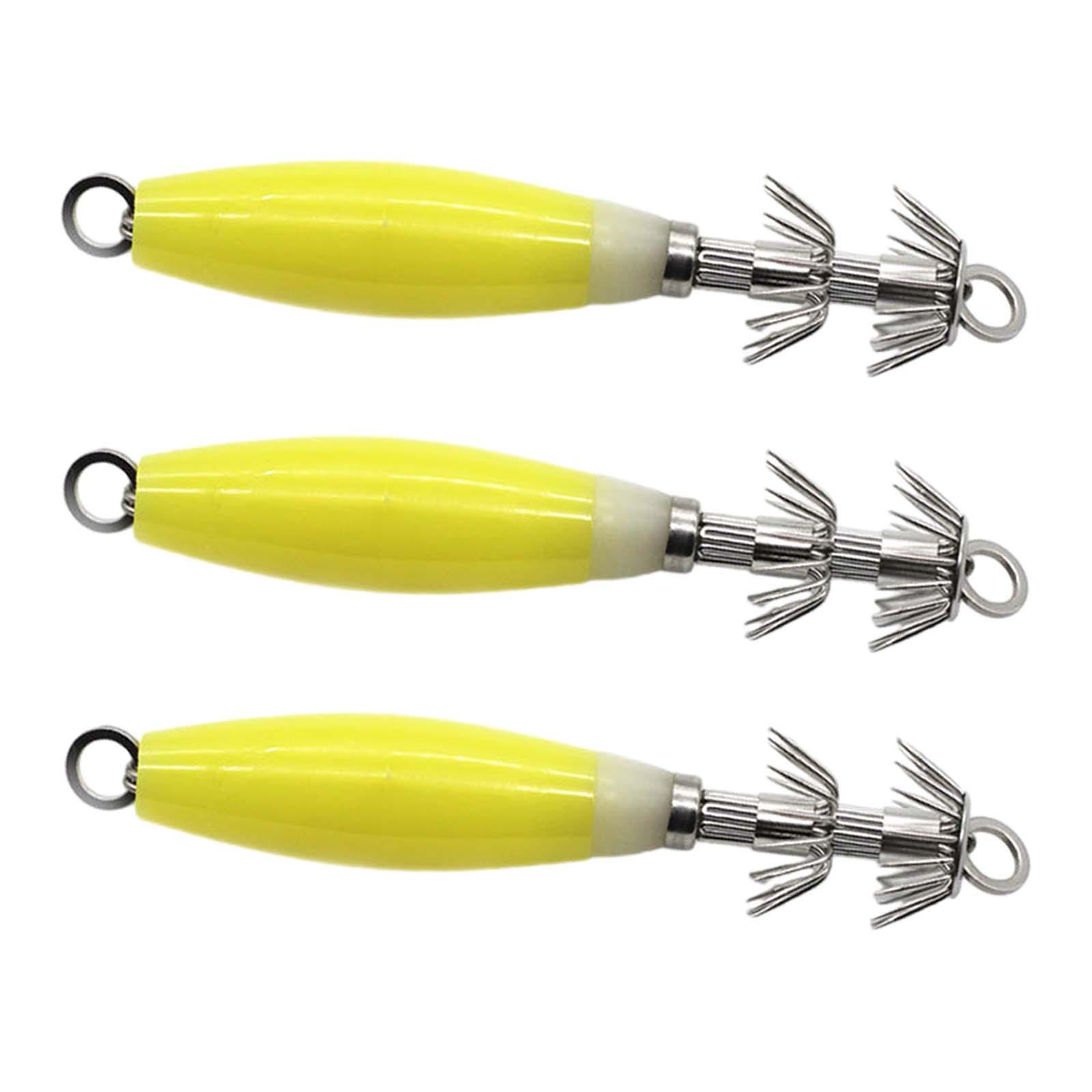 3x Luminous Squid Jig Hooks Artificial Fishing Lures Metal Hook Squid Lures