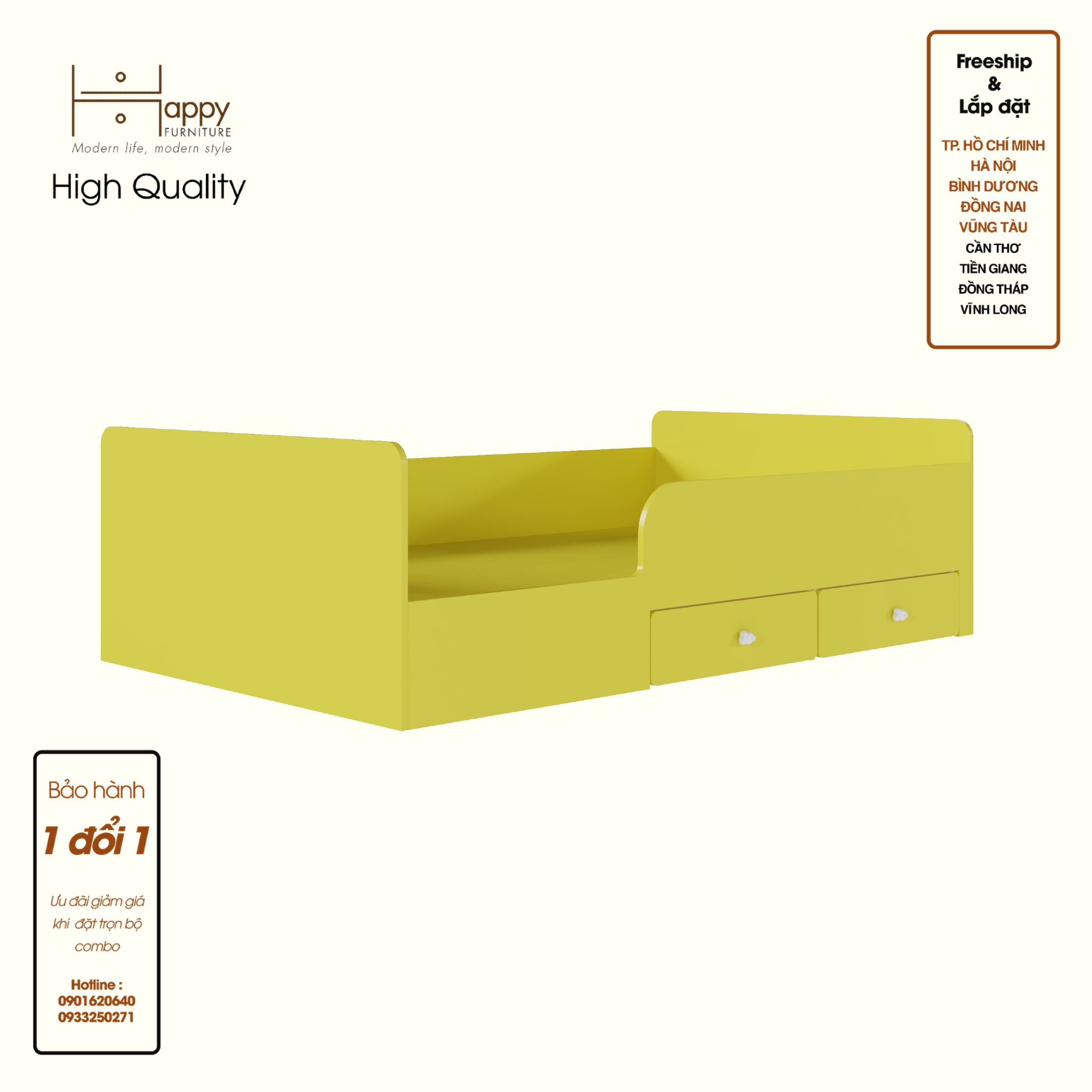 [Happy Home Furniture] KID, Giường ngủ 2 ngăn kéo cho trẻ em , 203cm x 48cm ( DxC), GNG_164, GNG_165