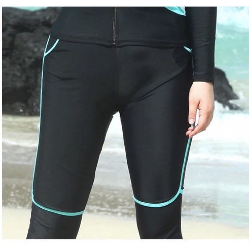 Bộ đồ bơi đôi dài tay nam nữ khoá kéo đen lườn xanh 5 mảnh siêu xịn
