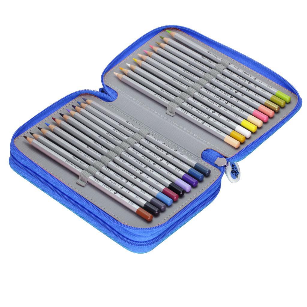 2pcs 3 Layers Large Pencil Pen Bag Travel Makeup Storage Bag Blue & Grey