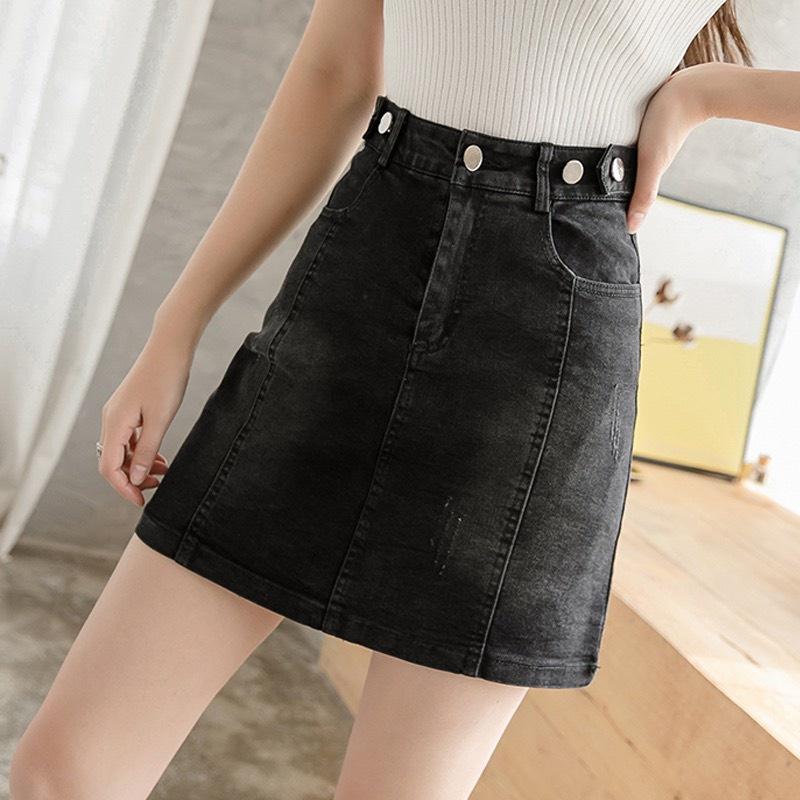 Quần váy jean nữ lưng cao, co dãn mạnh, màu xám khói kiểu dáng đẹp dành co big size 3595