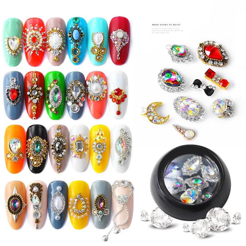 Charm nail đá đính móng nhấn viền cao cấp màu gold silver , charm gấu nơ bướm trái tim đính sẵn viền trang trí móng