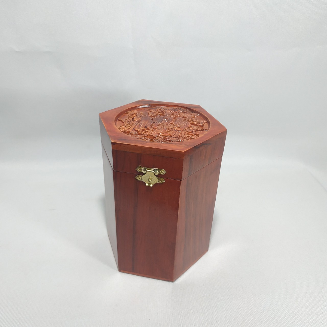 Hộp đựng chè - hộp đựng trà gỗ hương chạm 3 ông tam đa - loại to cao