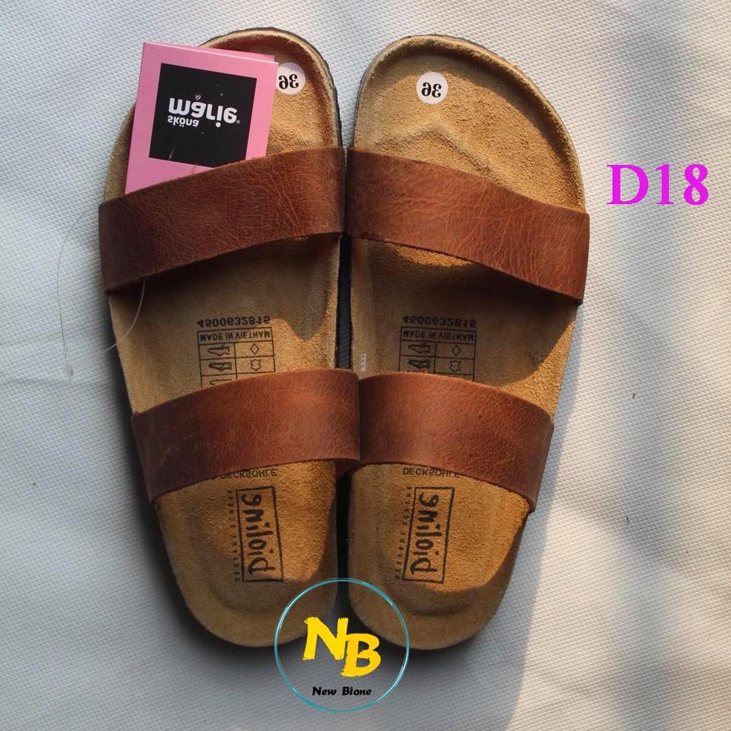 D18-Dép da bò quai ngang Unisex (Đế trấu) Biolinevietnam