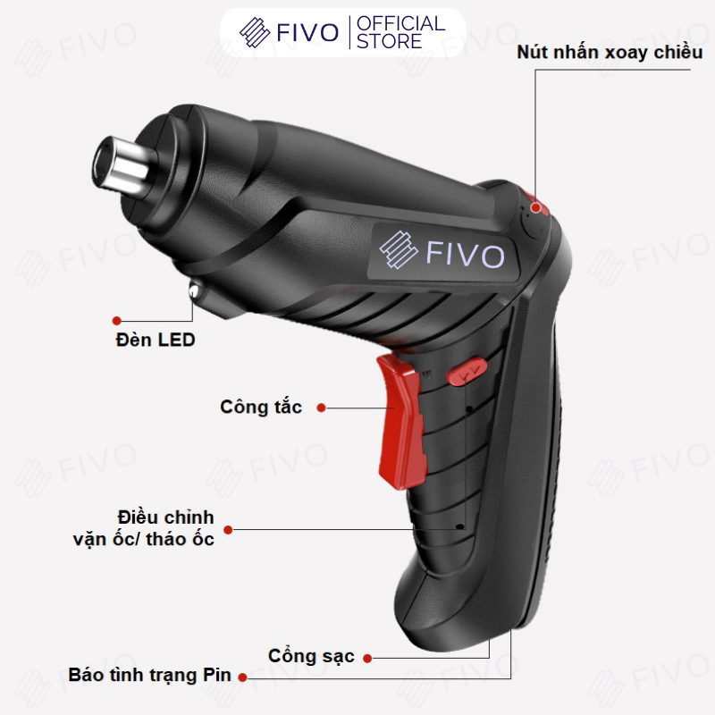 Máy Bắn Vít Không Dây Cầm Tay FIVO, Linh Động 2 Kiểu Dáng, Tặng Kèm Dây Sạc Và 2 Đầu Vít, Nhỏ Gọn Tiện Dụng