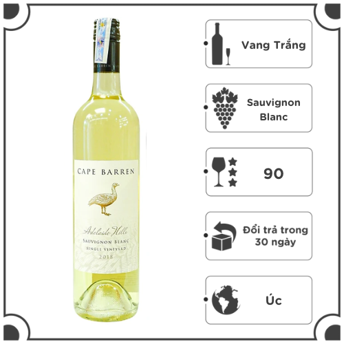 Rượu Vang Trắng Cape Barren Adelaide Hills Sauvignon Blanc 750ml 13% - Úc - Hàng Chính Hãng