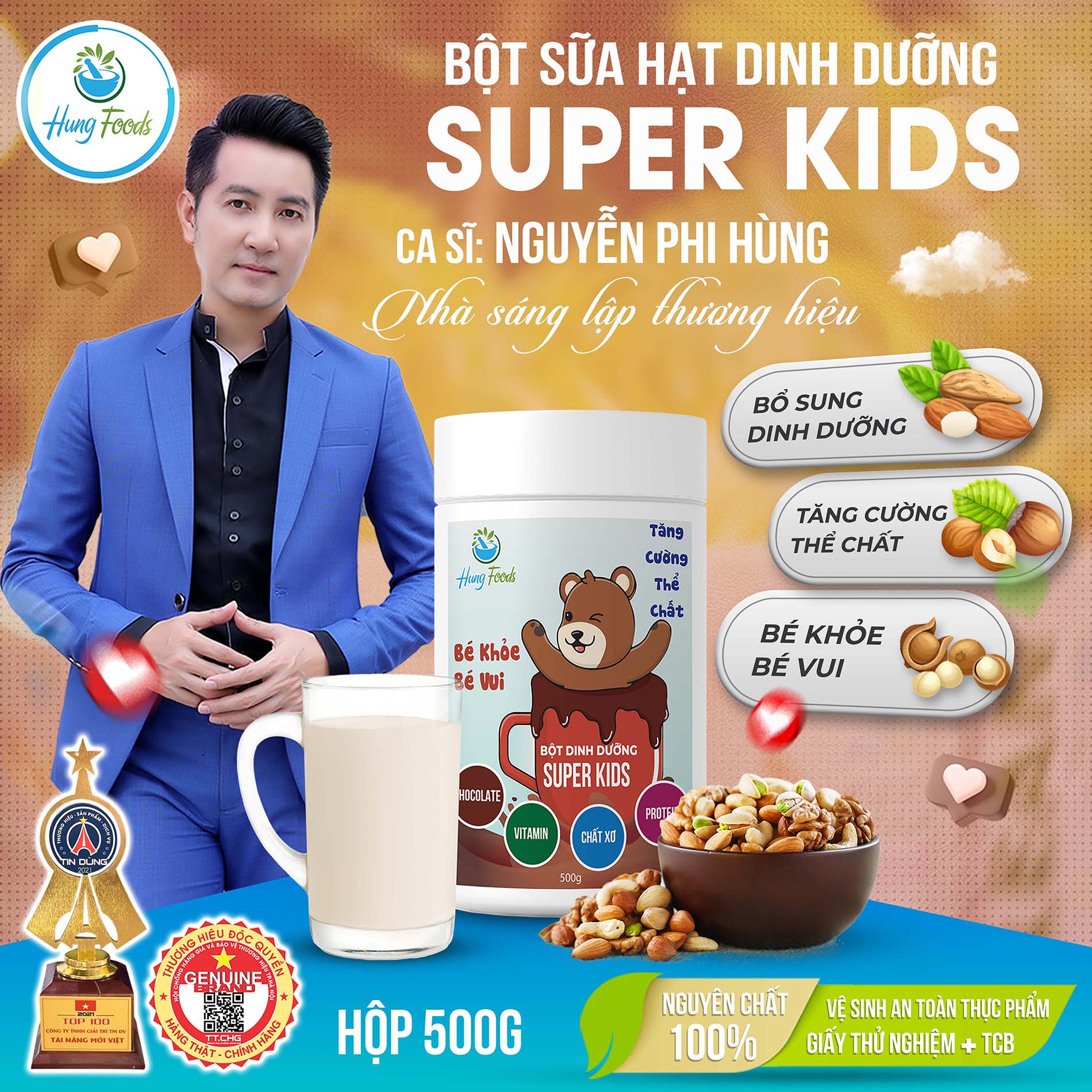 Bột Sữa Hạt Dinh Dưỡng Super Kids - Hộp 500g - Hung Foods