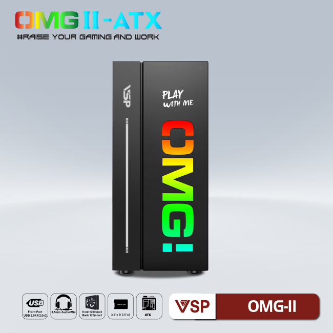 Vỏ máy tính Case VSP OMG II ATX LED Gaming (ĐEN) - Hàng chính hãng TECH VISION phân phối