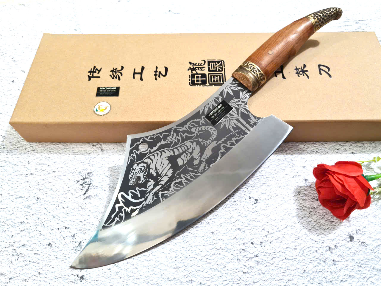 DAO BẾP - DAO THÁI CHẶT HOA VĂN HỔ DT150 ĐỘC 6996 topcomshop vn