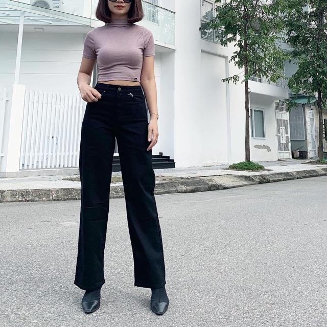 Quần Jeans ống rộng dáng dài gấp lai- hình thật chính chủ