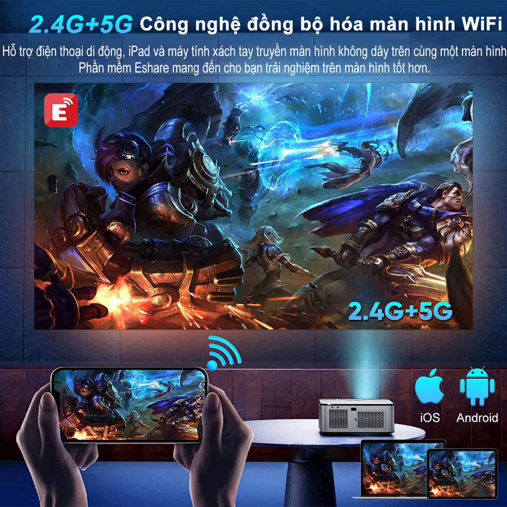 [HÀNG CHÍNH HÃNG GOOJODOQ] AC1024- Máy Chiếu Wifi 8k Full HD 1080p 15500 LM 16 GB Hỗ Trợ dành cho Android Bằng Đồng Bộ Màn Hình Smartphone 750ANSIN