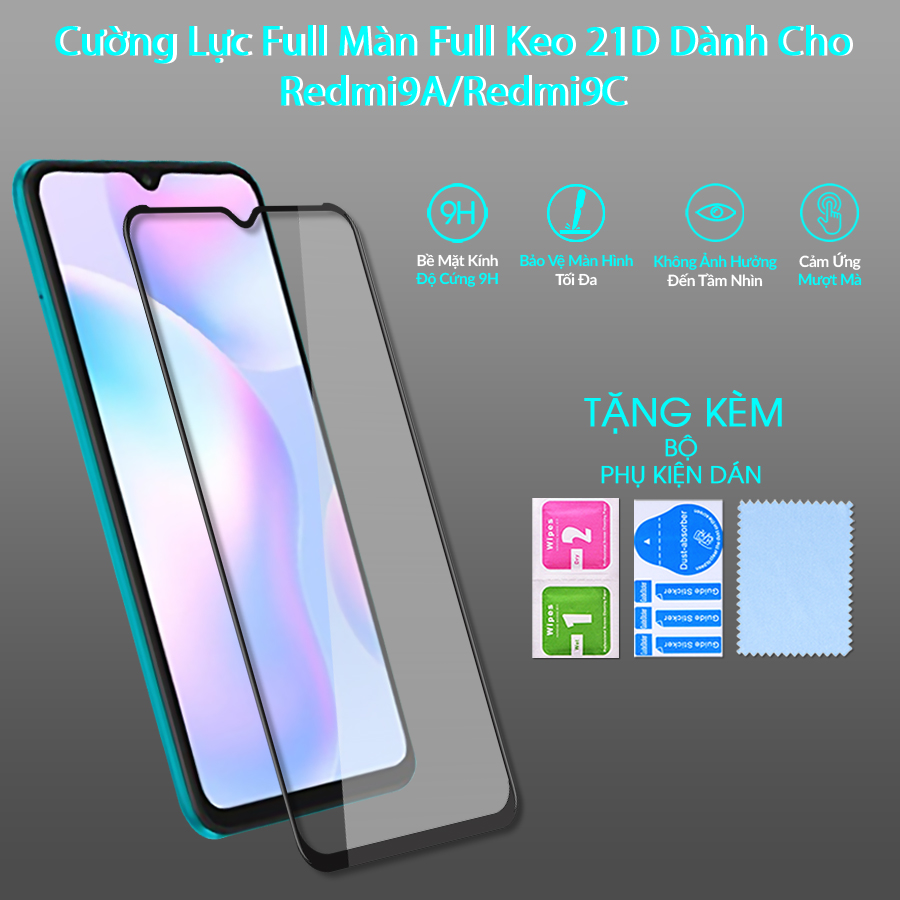 Kính Cường Lực 21D cho Xiaomi Redmi 9A/ Redmi 9C Full Keo Màn Hình SIÊU BỀN, SIÊU CỨNG, ÔM SÁT MÁY- HANDTOWN- HÀNG CHÍNH HÃNG - Dẻo