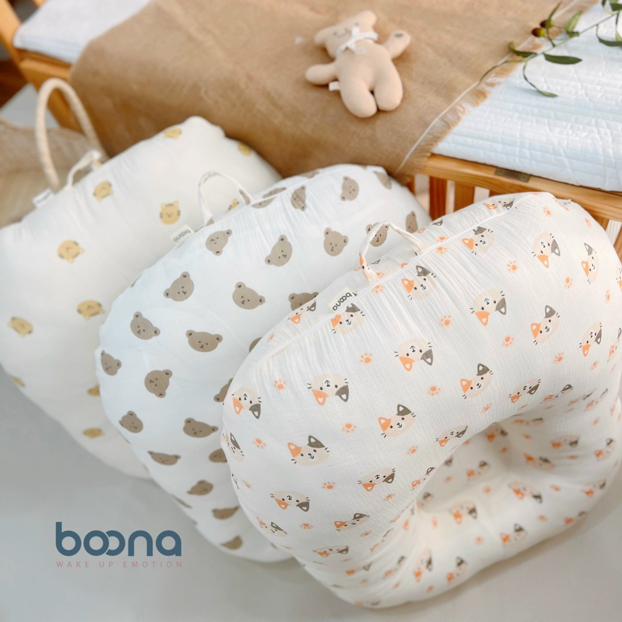 Gối Chống Trào Ngược Chất Xô Muslin Cao Cấp Cho Bé Từ Sơ Sinh - Boona - Gấu nâu