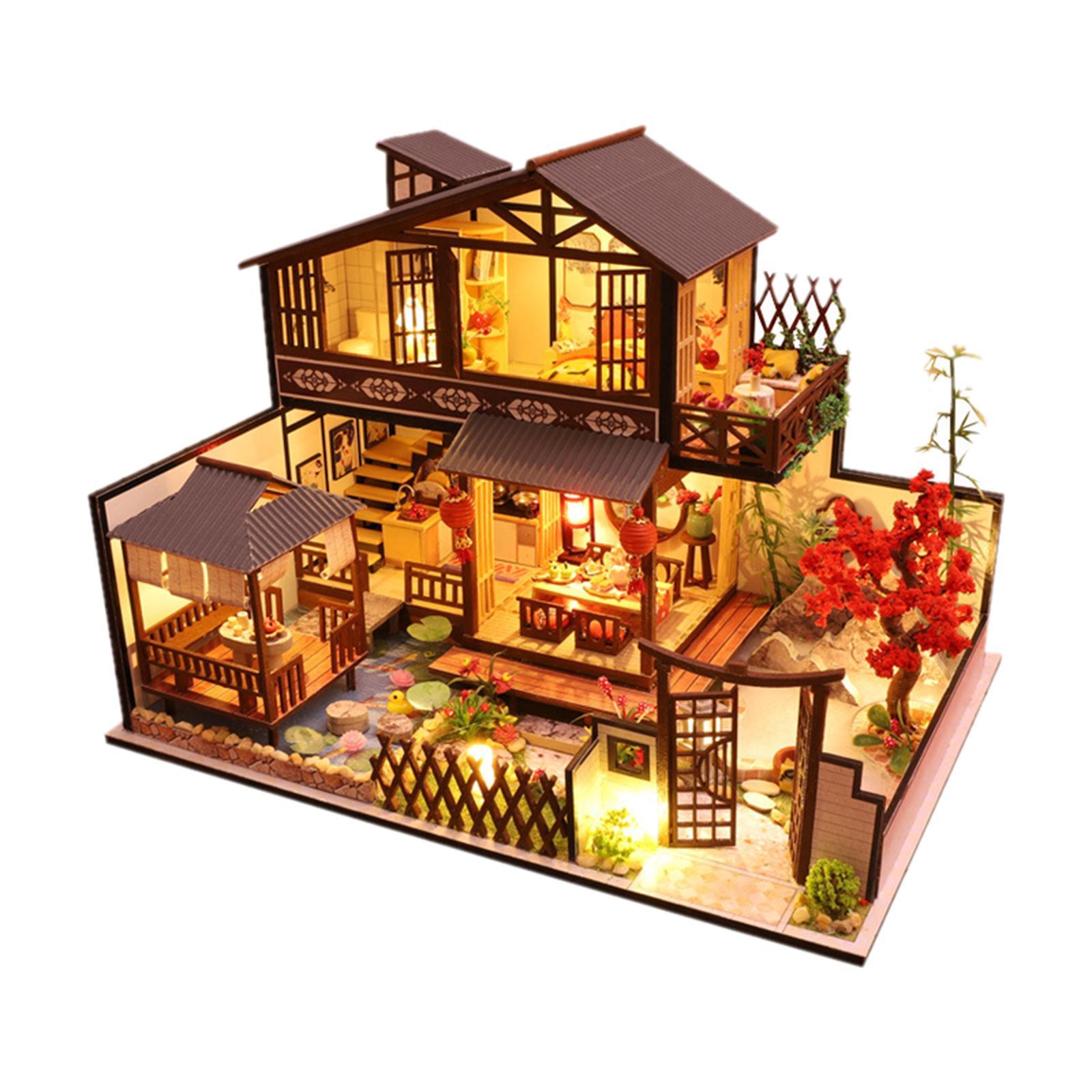 DIY Wooden Dolls House Handcraft Miniature Kit with Furniture,