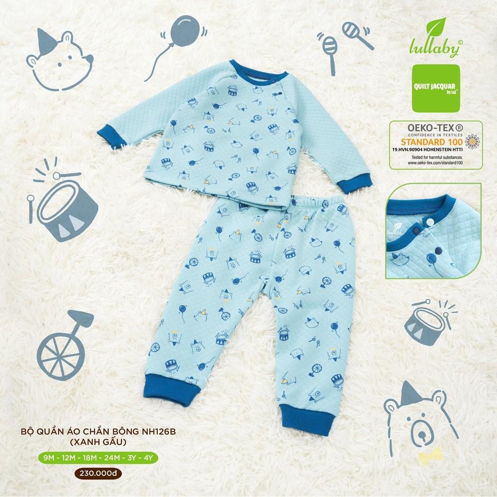 Bộ quần áo chần bông Lullaby NH126B, bộ thu đông bé trai, bé gái cao cấp