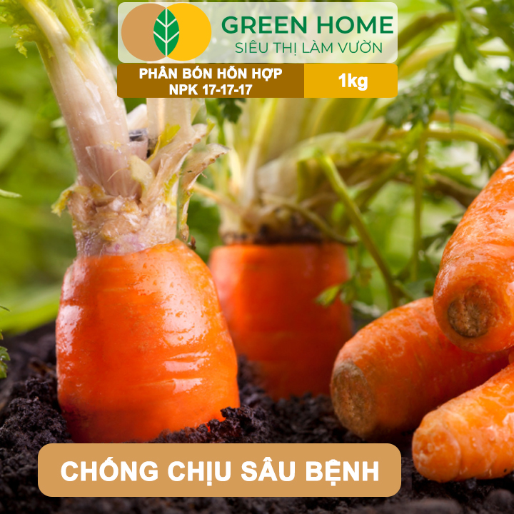 Phân NPK 17-17-17 GreenHome, Minro, Bao 1Kg, Thân Lá Khỏe Mạnh, Đậu Quả, Bộ Rễ Mạnh, Năng Suất Cao