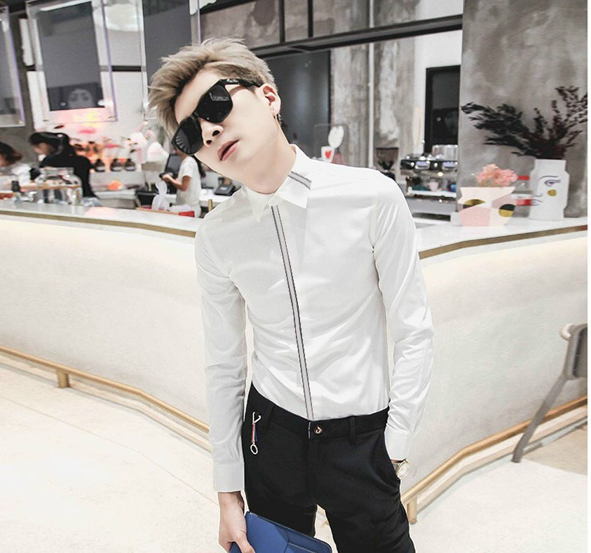 Sơ mi nam trắng sọc giữa thời trang