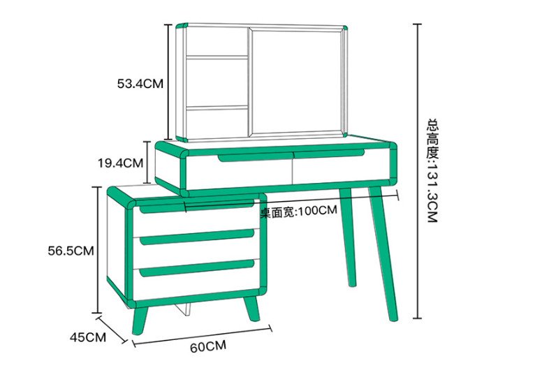 Bộ Bàn trang điểm có gương cửa trượt màu nâu vân gỗ óc chó cao cấp - Bàn phấn đẹp, Bàn ghế trang điểm 1m decor phòng ngủ