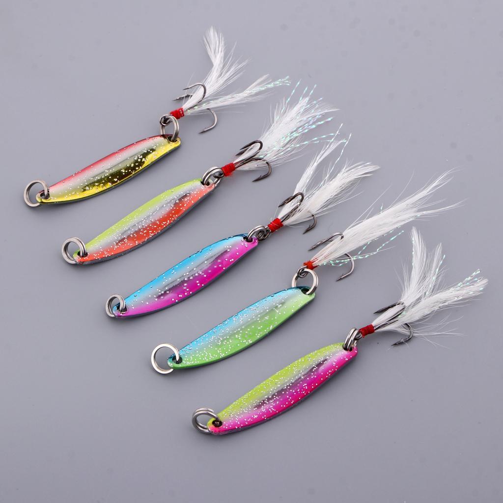 5pcs Spoons Hard Fishing Lures Treble Hook Salmon Bass Metal Fishing Baits Spinnerbaits