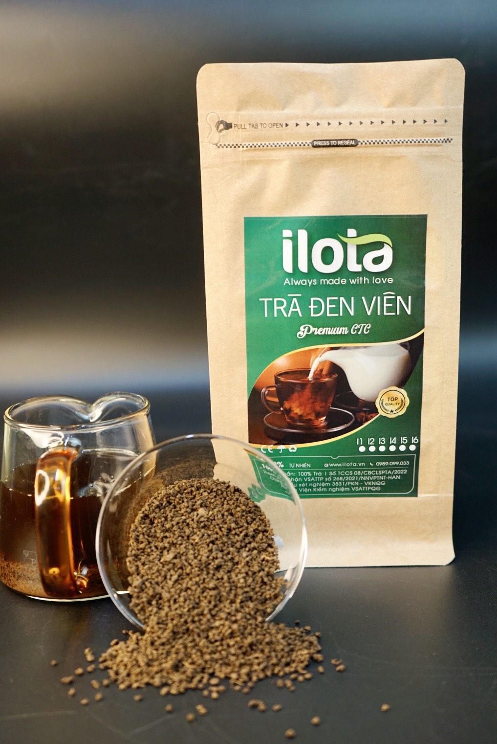 Trà Đen Viên (hồng trà) Premium CTC ILOTA nguyên chất cao cấp 500g