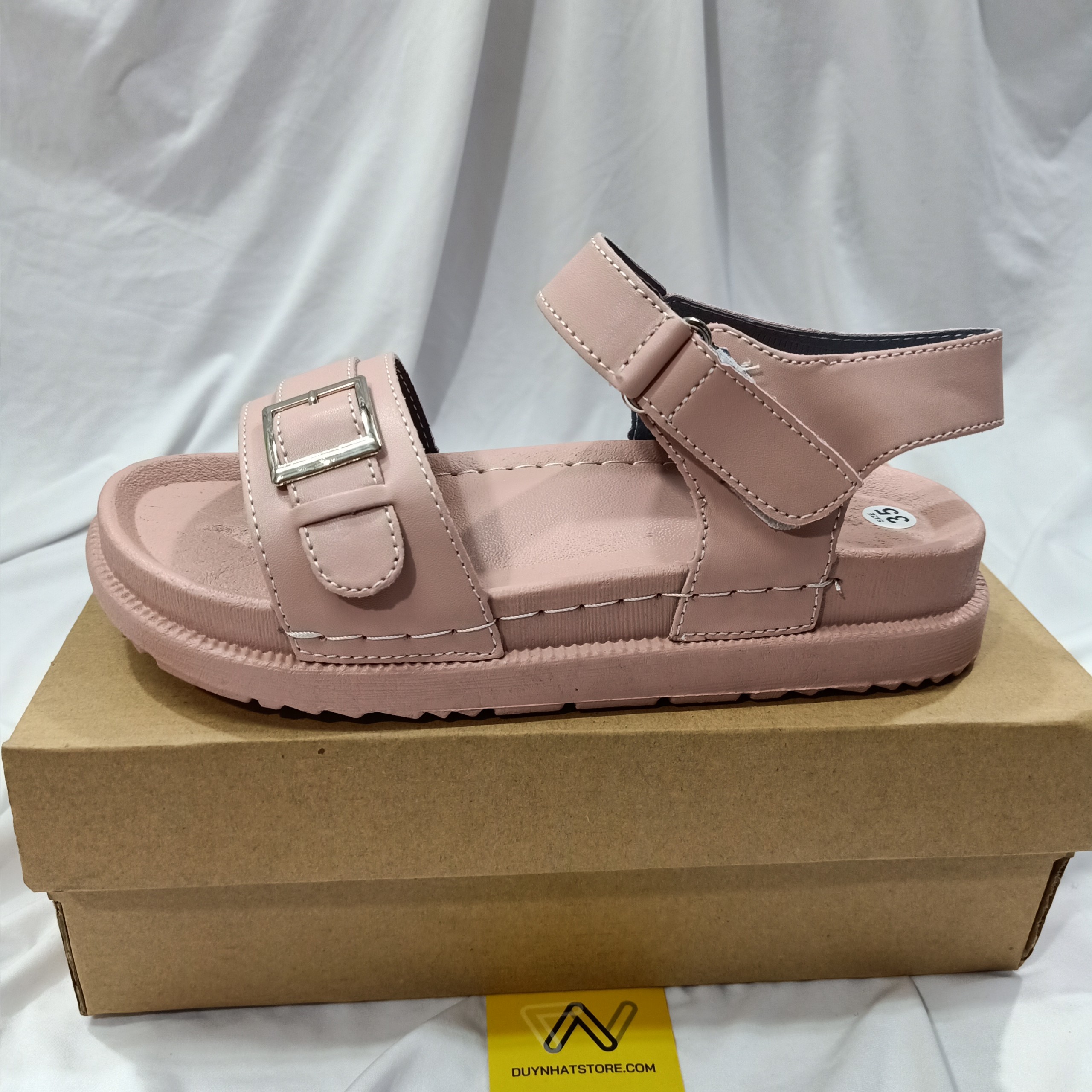 Giày Sandal Nữ Quai Ngang Bánh Mì Duy Nhật Store Phối Khóa Da Mờ Học Sinh Đi Học Đẹp Đơn Giản May Xung Quanh Bền Đế Cao